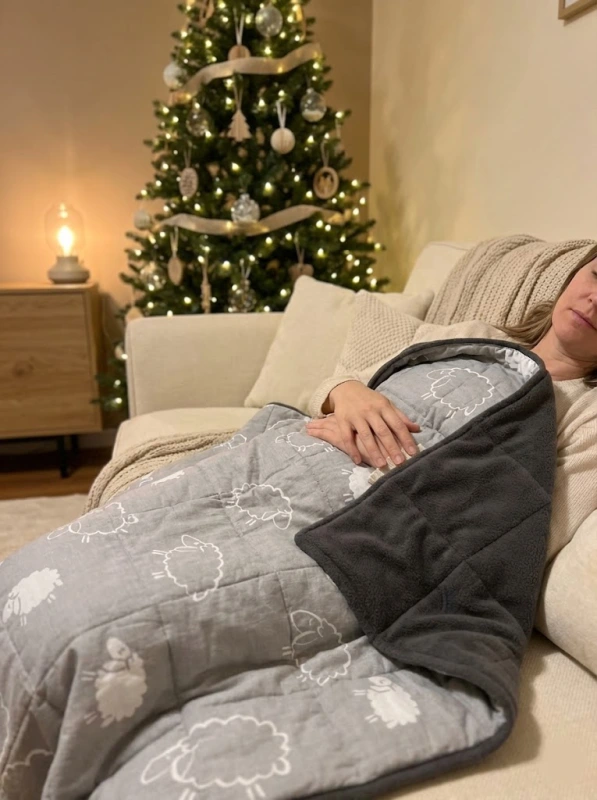 Záťažová deka Ovečky 140x200 cm,vzor : 140, váha : 6 kg, POLAR : tmavošedý